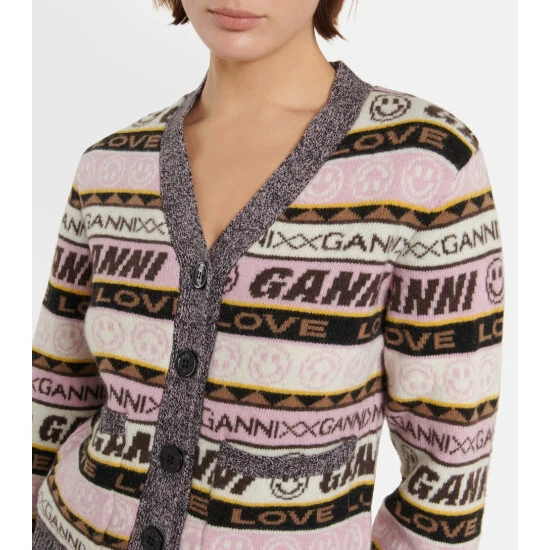 Ganni Logo Striped Wool-blend Cardigan - Image 3