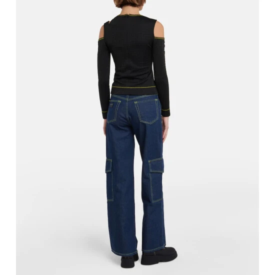 Ganni Cutout Jacquard Jersey Top - Image 2