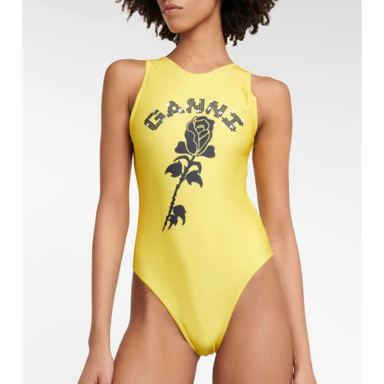 Ganni Logo Printed Swimsuit