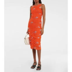 Ganni Floral Ruched Midi Dress