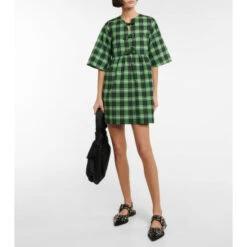 Ganni Checked Seersucker Minidress