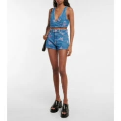 Ganni Embroidered Denim Crop Top