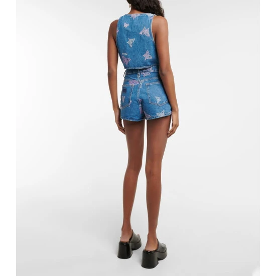 Ganni Embroidered Denim Crop Top - Image 2