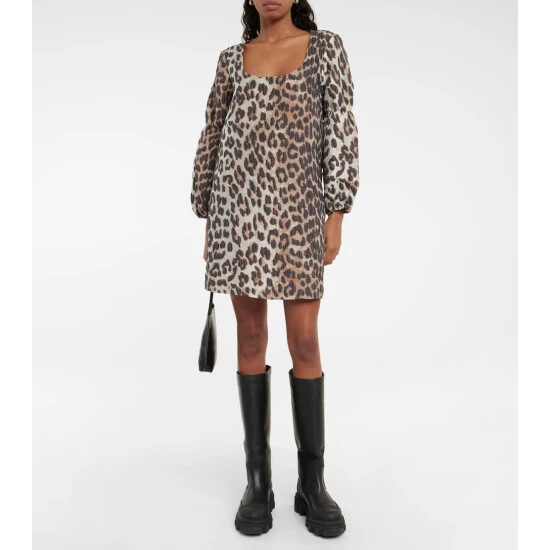 Ganni Jacquard Leopard-print Minidress