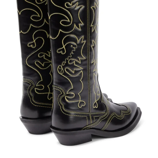 Ganni Embroidered Leather Cowboy Boots - Image 2