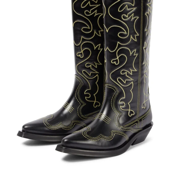 Ganni Embroidered Leather Cowboy Boots - Image 4