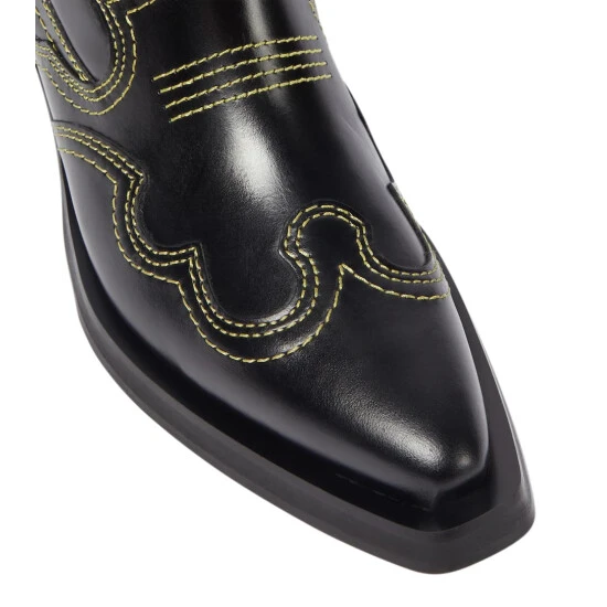 Ganni Embroidered Leather Cowboy Boots - Image 5