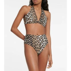 Ganni Leopard-print High-rise Bikini Bottoms