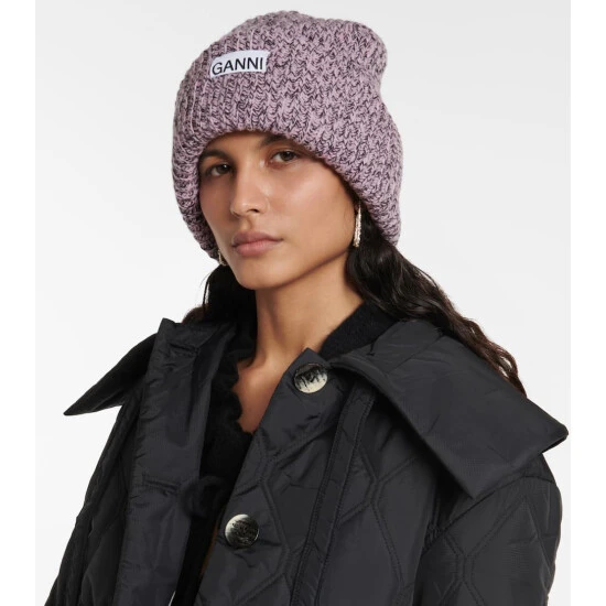 Ganni Ribbed-knit Wool-blend Beanie