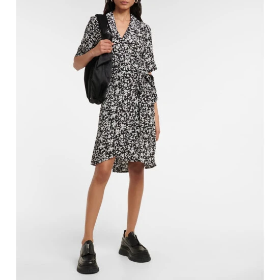 Ganni Floral Crêpe Wrap Minidress