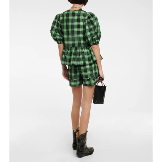 Ganni Checked Seersucker Wrap Blouse - Image 2