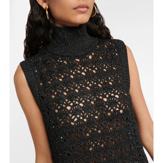 Ganni Metallic Knit Turtleneck Midi Dress - Image 3