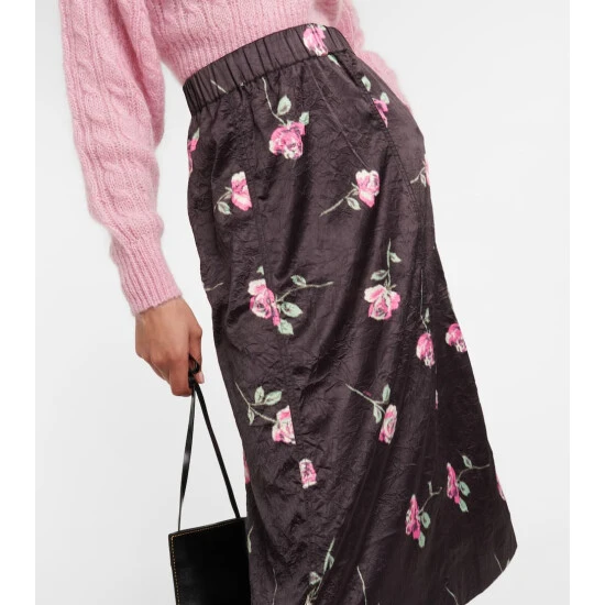 Ganni Floral A-line Satin Midi Skirt - Image 3