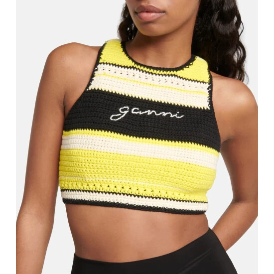 Ganni Striped Crochet Crop Top - Image 3