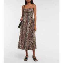 Ganni Leopard-print Cotton Midi Dress