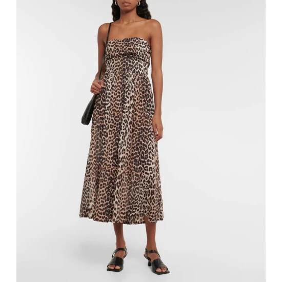 Ganni Leopard-print Cotton Midi Dress