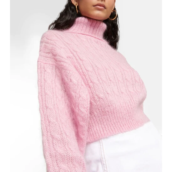 Ganni Cable-knit Turtleneck Mohair-blend Sweater - Image 3