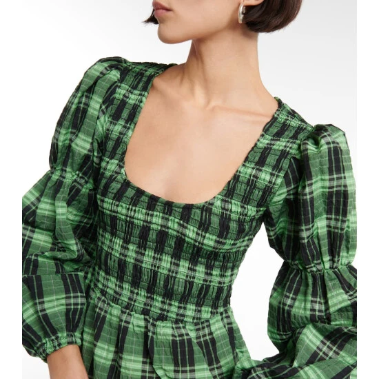 Ganni Checked Seersucker Midi Dress - Image 3