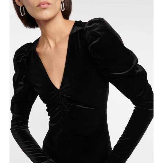 Ganni Puff-sleeve Velvet Maxi Dress - Image 3