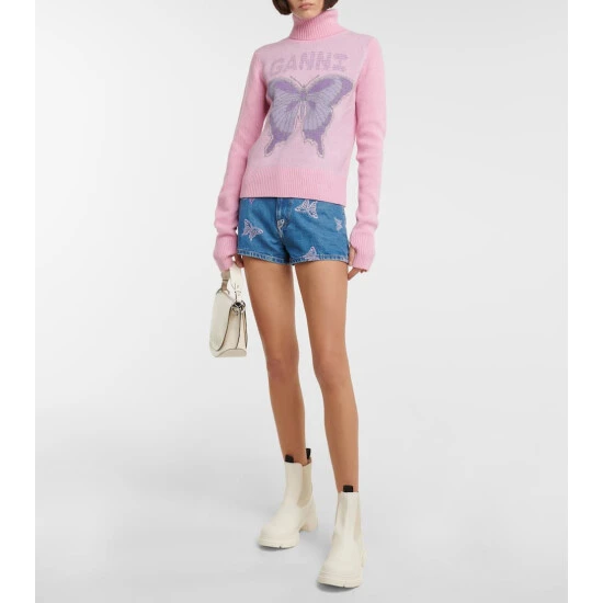 Ganni Logo Turtleneck Wool-blend Sweater