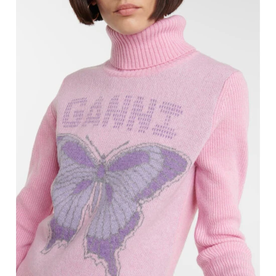 Ganni Logo Turtleneck Wool-blend Sweater - Image 3