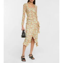 Ganni Floral-print Wrap Midi Skirt