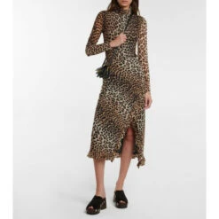 Ganni Leopard-print Wrap Midi Skirt