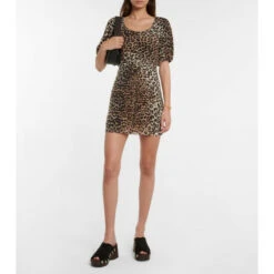 Ganni Leopard-print Ruched Minidress