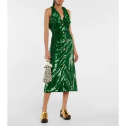 Ganni Sequined Ruched Midi Dress