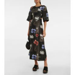 Ganni Floral Linen And Silk Maxi Dress