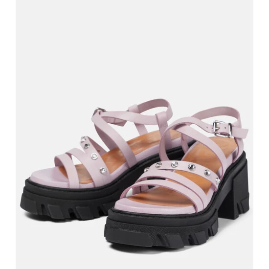 Ganni Embellished Leather Sandals - Image 4