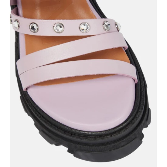 Ganni Embellished Leather Sandals - Image 5