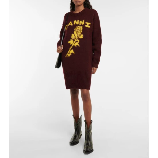 Ganni Oversized Logo Wool Sweater Dress