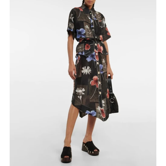 Ganni Floral-printed Linen And Silk Shirt