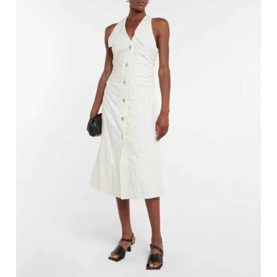 Ganni Striped Seersucker Midi Dress