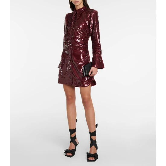 Ganni Sequined Ruched Shirt Dress
