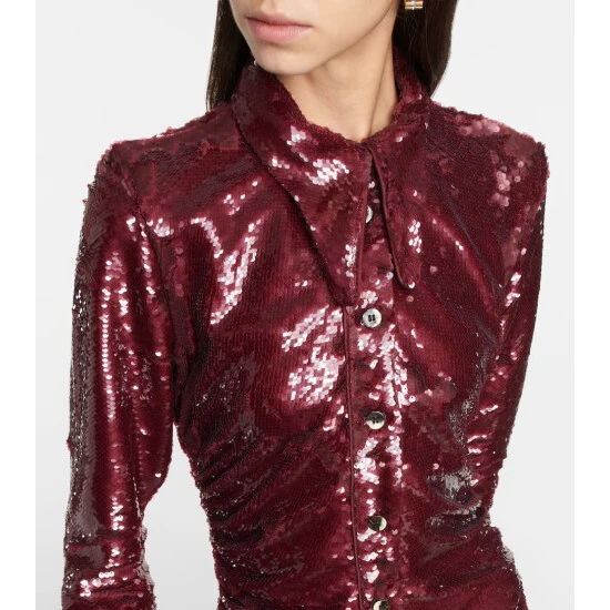 Ganni Sequined Ruched Shirt Dress - Image 3