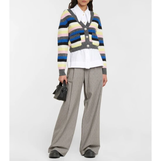 Ganni Striped Alpaca Wool-blend Cardigan