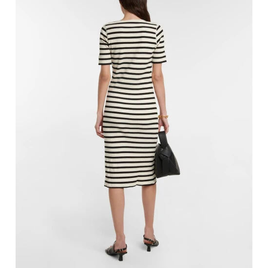Ganni Striped Ribbed-knit Cotton-blend Midi Dress - Image 2