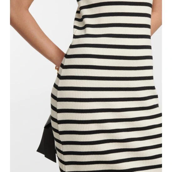 Ganni Striped Ribbed-knit Cotton-blend Midi Dress - Image 3