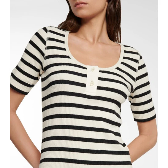 Ganni Striped Ribbed-knit Cotton-blend Midi Dress - Image 4