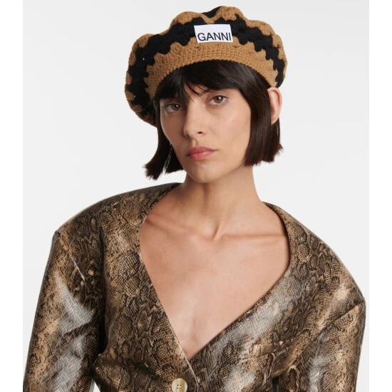 Ganni Crocheted Wool-blend Beret