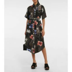 Ganni Floral Silk And Linen Midi Skirt