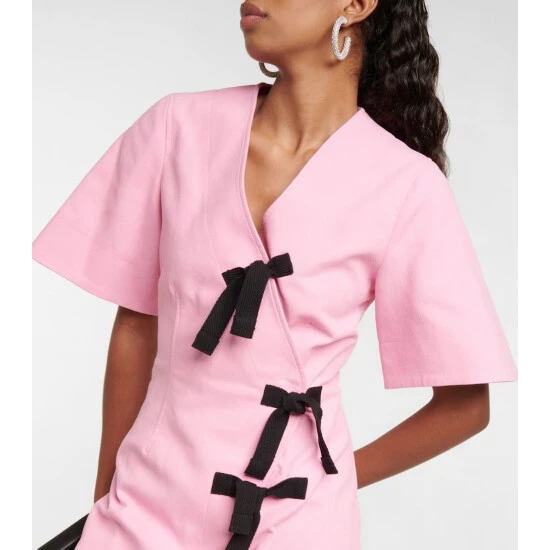 Ganni Bow Cotton Wrap Dress - Image 3
