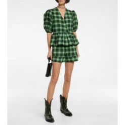 Ganni Checked Seersucker Shorts