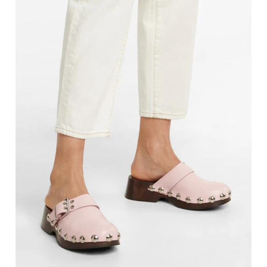 Ganni Buckled Leather Clogs - Image 3