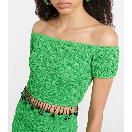 Ganni Smocked Off-shoulder Satin Top - Image 3