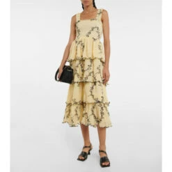 Ganni Floral Pleated Georgette Midi Dress