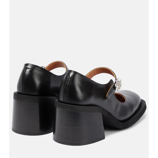 Ganni Embellished Leather Mary Jane Pumps - Image 2