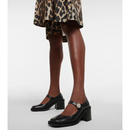 Ganni Embellished Leather Mary Jane Pumps - Image 3